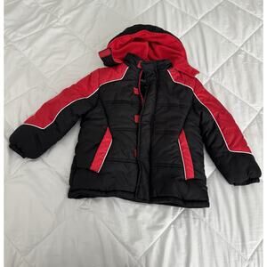 Platinum Boys Fleece Lined Winter Coat Red and Black Hooded Puffer Jacket XS 4/5